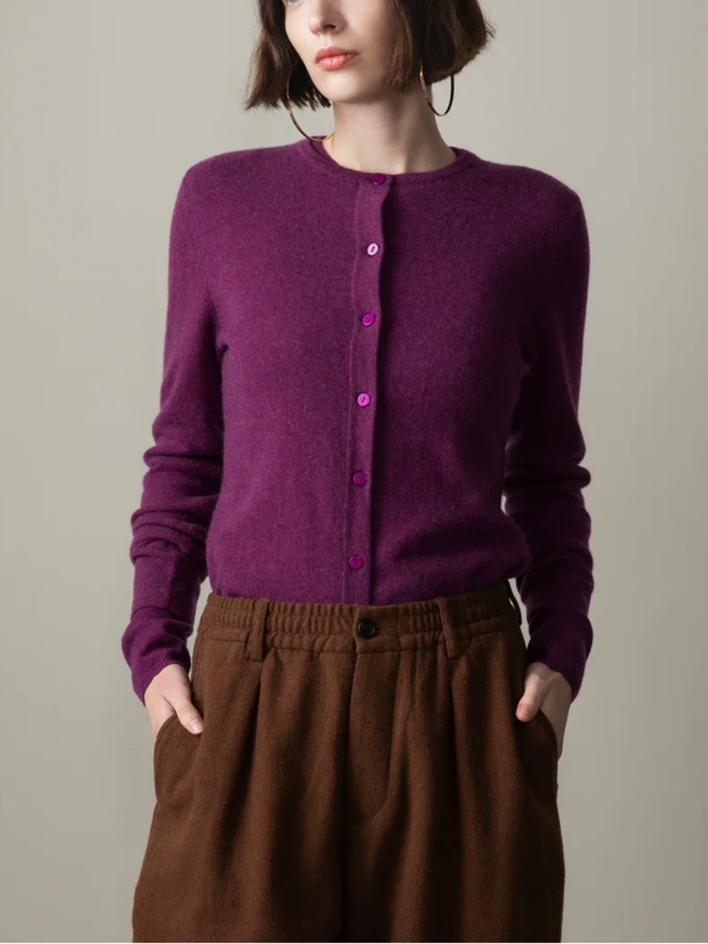 Kiltane Scotland Women's Cashmere High Button Cardigan - Sloeberry